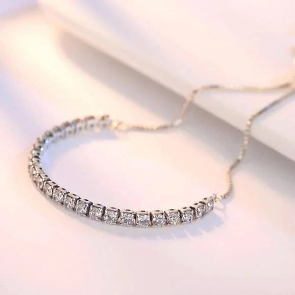 NEW 925 Sterling Silver Diamond Tennis Bracelet - Picture 3 of 6